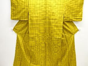 アンティーク　格子織出し米沢紬着物